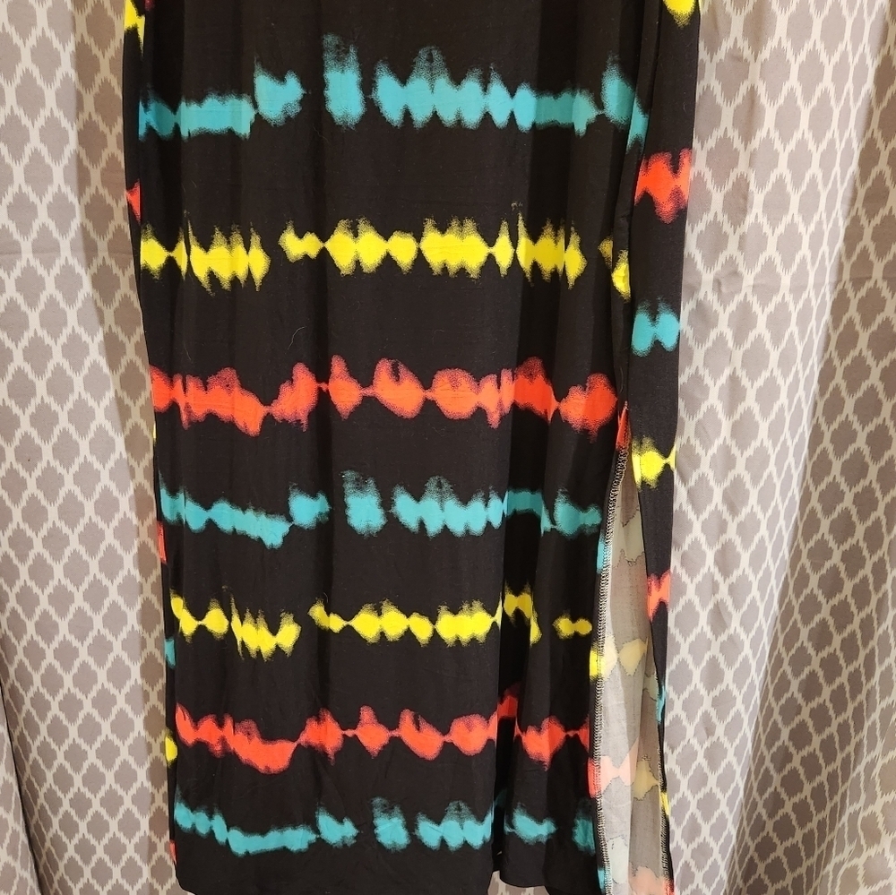 LOVE Black Tie Dye Striped Sleeveless Bodycon Slitted Racerback Maxi Dress XL - Picture 3 of 12